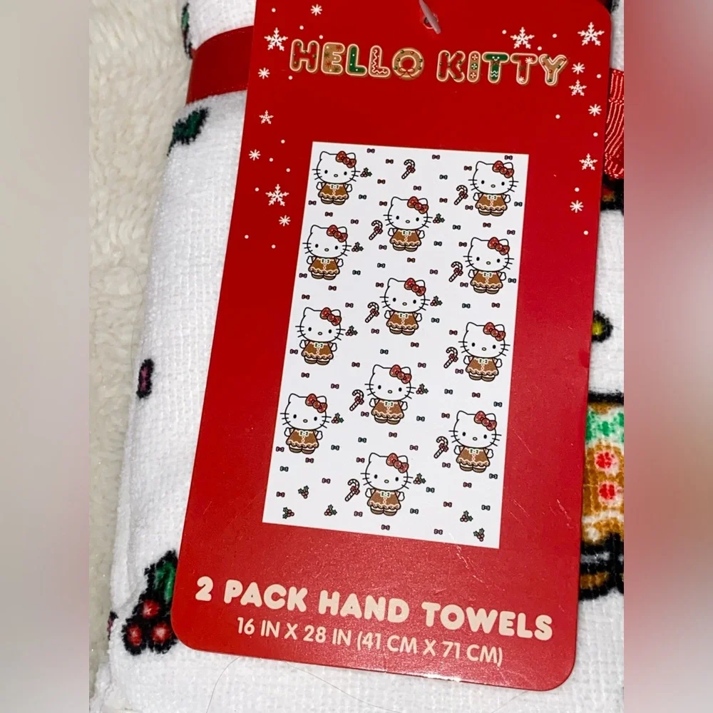 NWT Lot of two, 2 pc (4 towels) Sanrio Hello Kitty Christmas Holiday Hand Towels
